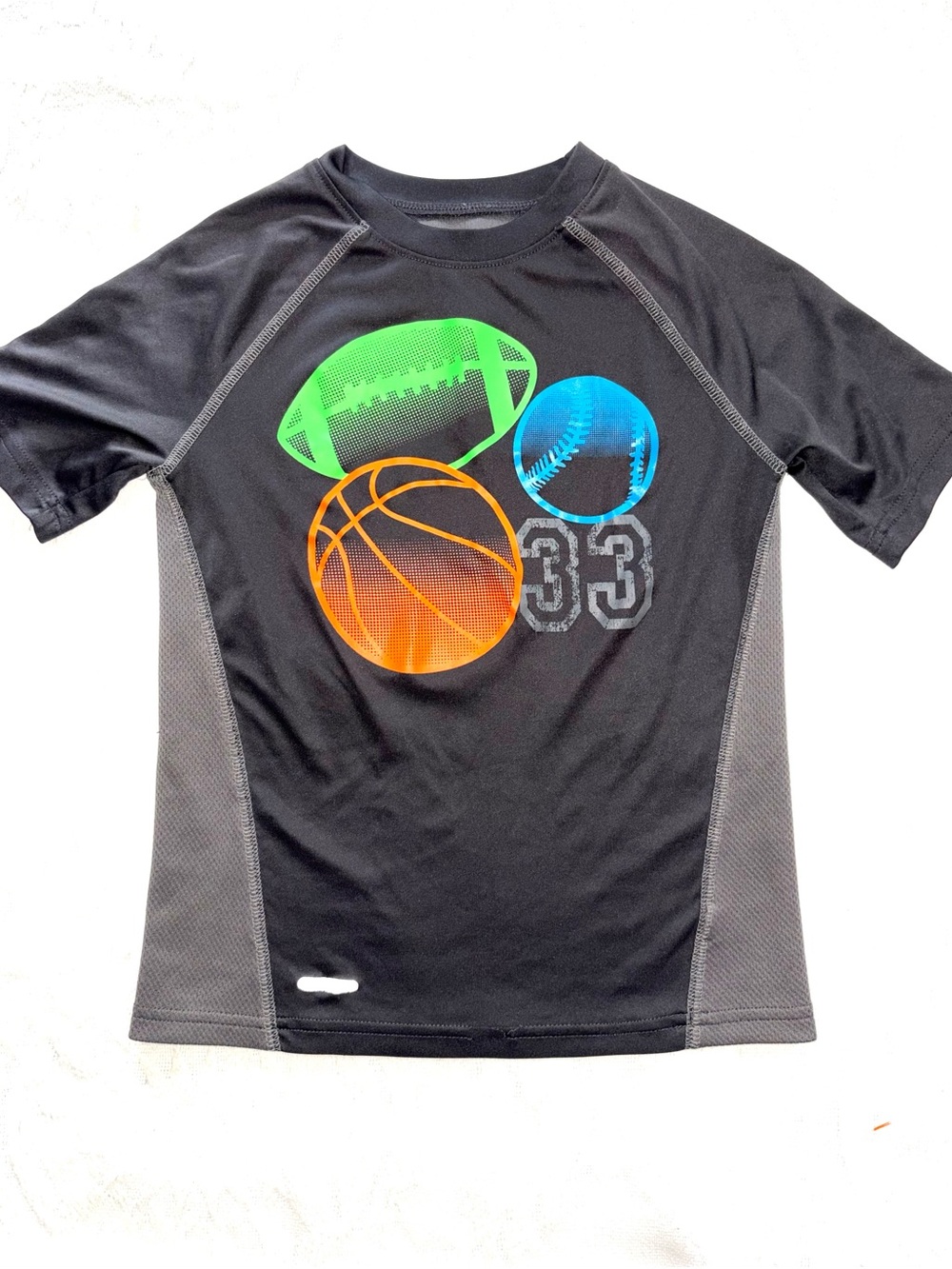 jumping beans Black Rashguard with Neon Green, Blue, and Orange Sports Balls